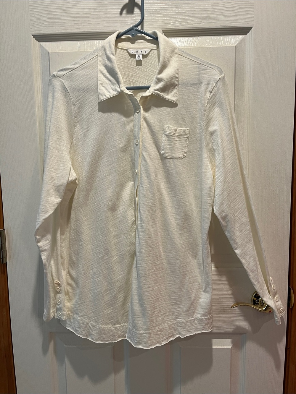 CAbi Women Cream Button-Down Shirt with Chest Pocket